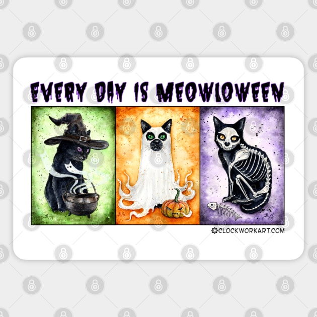 Every Day is Meowloween (Purple) Magnet by Clockwork Art